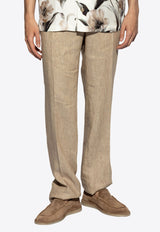 Dolce 
Gabbana Straight-Leg Linen Pants Beige GP0D6T FU4L0-S8230