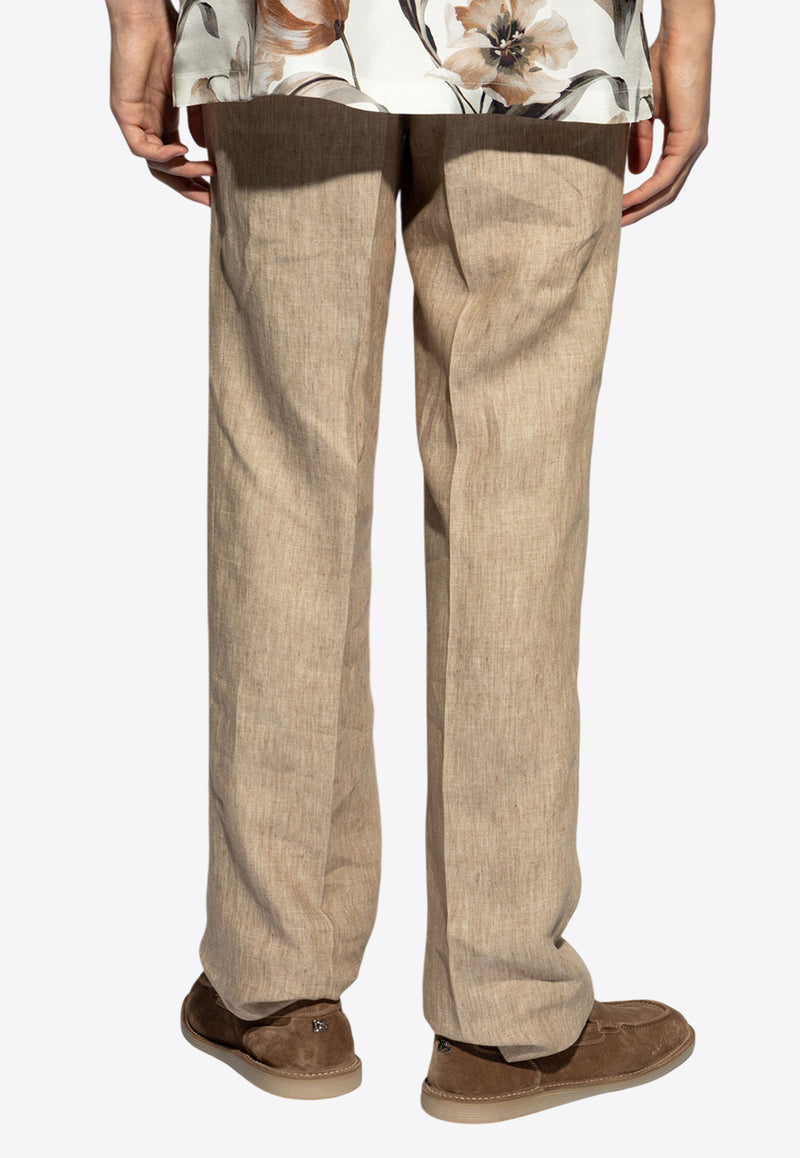 Dolce 
Gabbana Straight-Leg Linen Pants Beige GP0D6T FU4L0-S8230