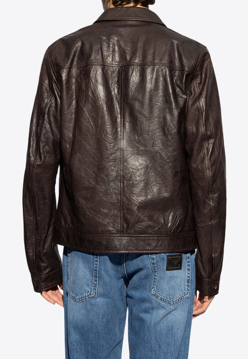 Dolce 
Gabbana Zip-Up Leather Jacket Brown G9BEIL HULT3-M1348