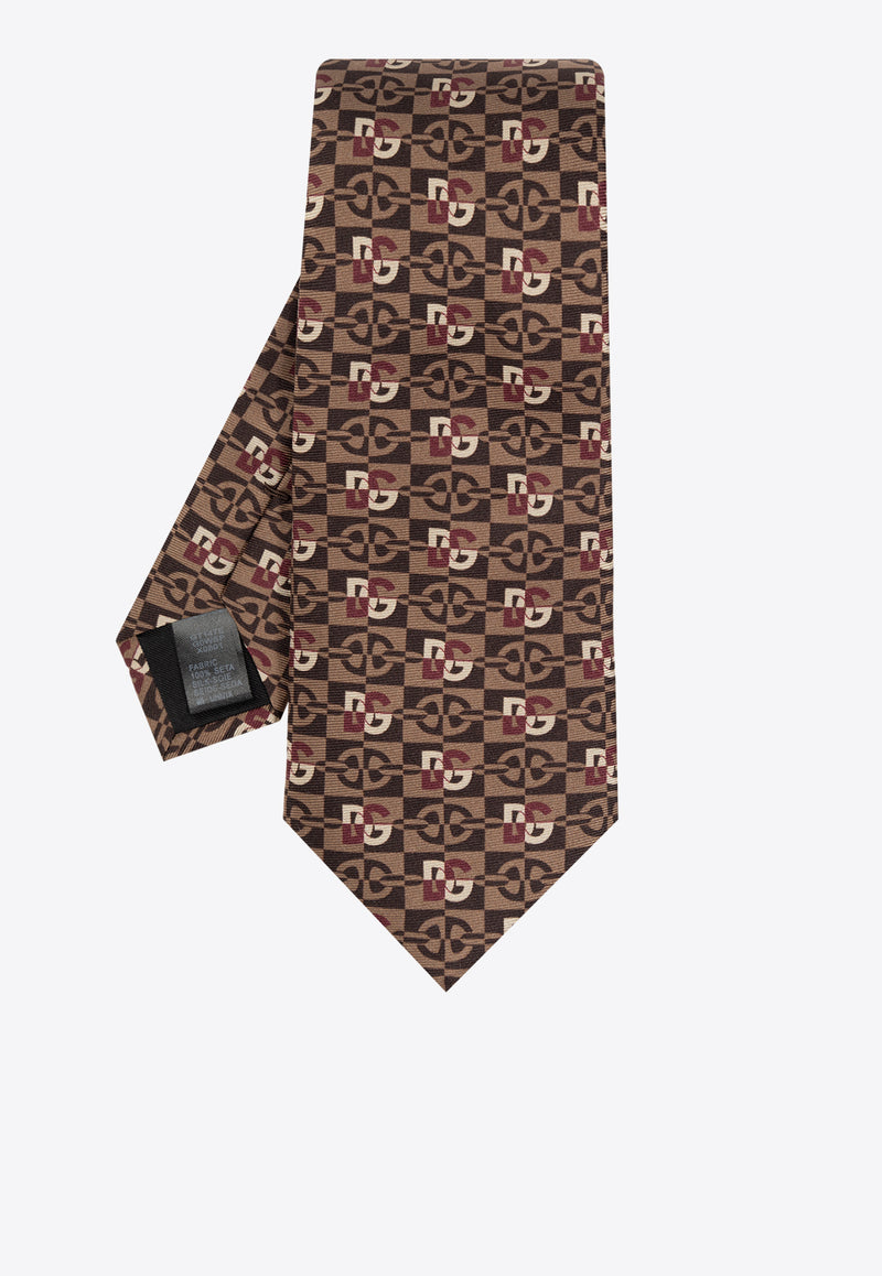 Dolce 
Gabbana Logo Jacquard Silk Tie Brown GT147E G0WSP-X0801