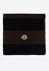 Moncler Logo Patch Striped Rib-Knit Scarf Brown J20913C00003 M1509-P27