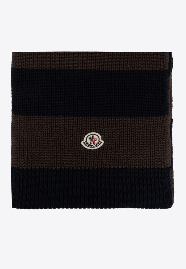 Moncler Logo Patch Striped Rib-Knit Scarf Brown J20913C00003 M1509-P27