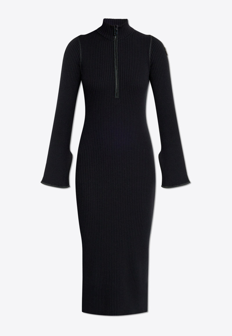 Moncler Half-Zip Rib-Knit Midi Dress Black J20939L00006 M4733-999