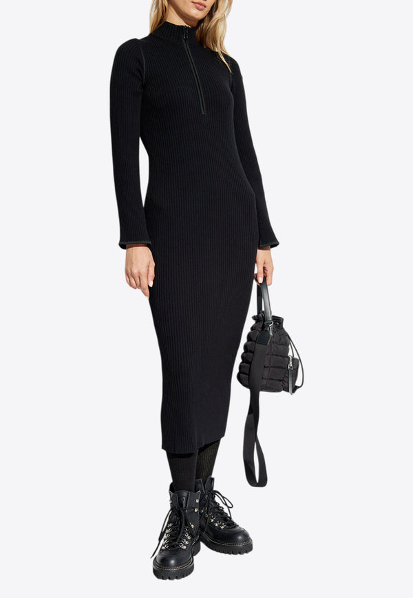 Moncler Half-Zip Rib-Knit Midi Dress Black J20939L00006 M4733-999