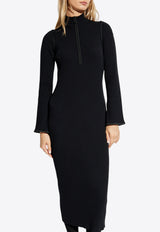 Moncler Half-Zip Rib-Knit Midi Dress Black J20939L00006 M4733-999