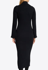 Moncler Half-Zip Rib-Knit Midi Dress Black J20939L00006 M4733-999