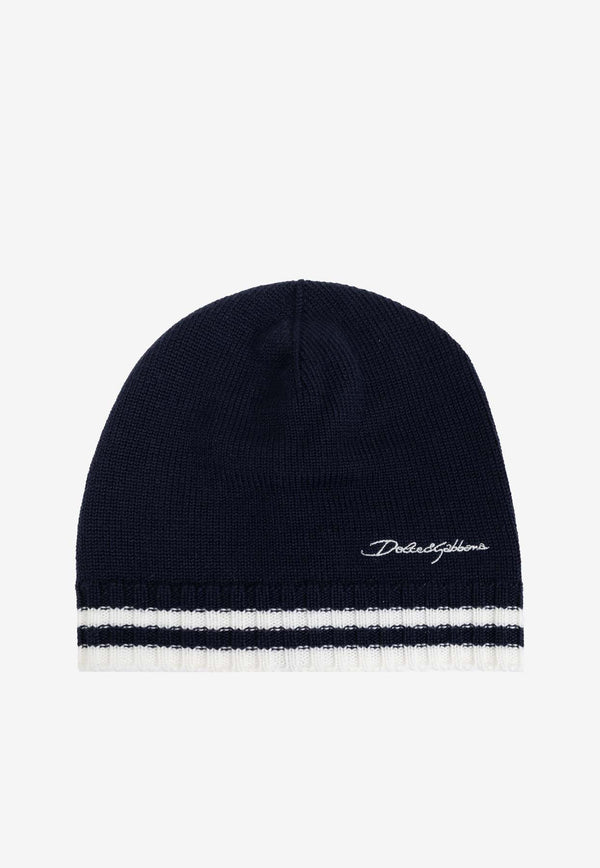 Dolce 
Gabbana Kids Boys Logo Embroidered Wool Beanie Blue LBKHA7 JCVW0-B6712