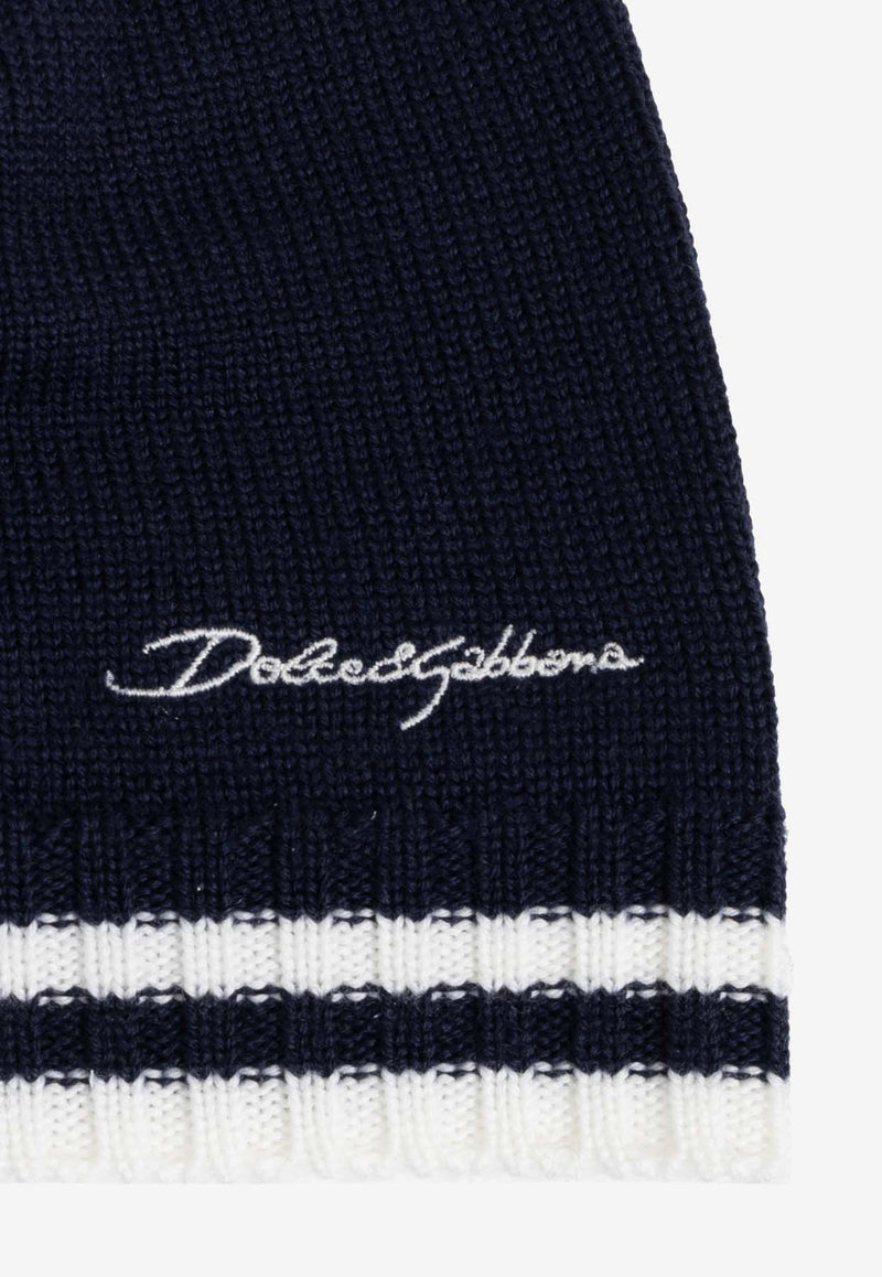 Dolce 
Gabbana Kids Boys Logo Embroidered Wool Beanie Blue LBKHA7 JCVW0-B6712