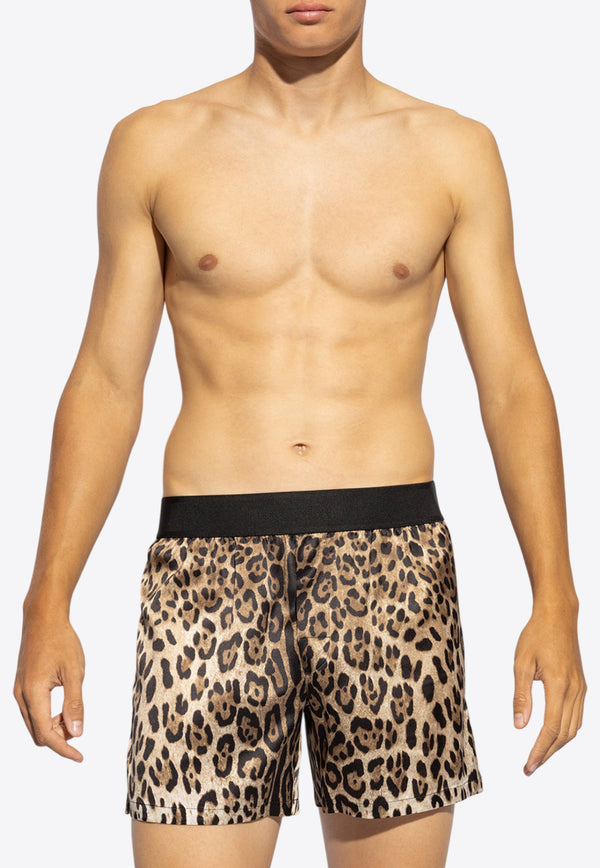 Dolce 
Gabbana Leopard Print Silk Boxer Shorts Brown M4F05T ONR26-HA93M