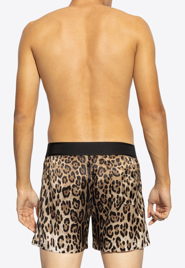 Dolce 
Gabbana Leopard Print Silk Boxer Shorts Brown M4F05T ONR26-HA93M