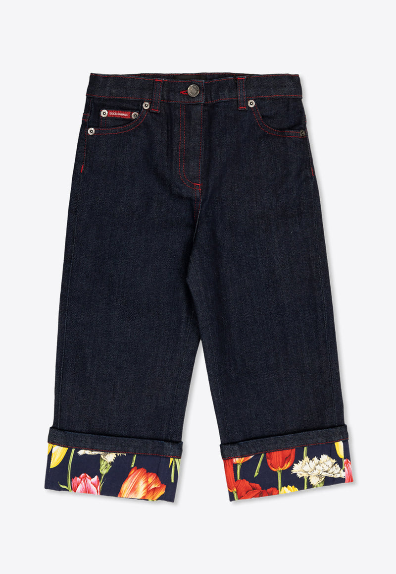 Dolce 
Gabbana Kids Girls Floral Turn-Up Hem Jeans Blue L52F79 LDC35-S9000