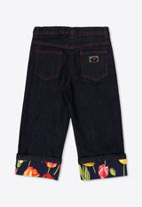 Dolce 
Gabbana Kids Girls Floral Turn-Up Hem Jeans Blue L52F79 LDC35-S9000