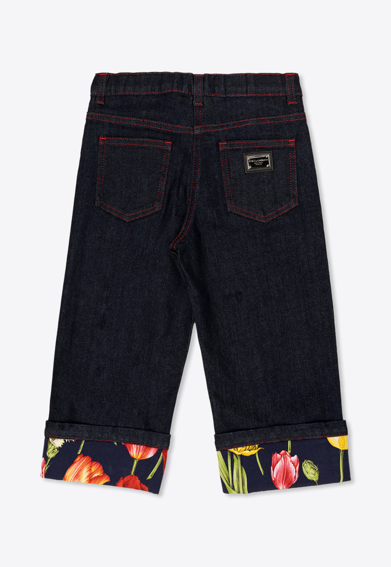 Dolce 
Gabbana Kids Girls Floral Turn-Up Hem Jeans Blue L52F79 LDC35-S9000