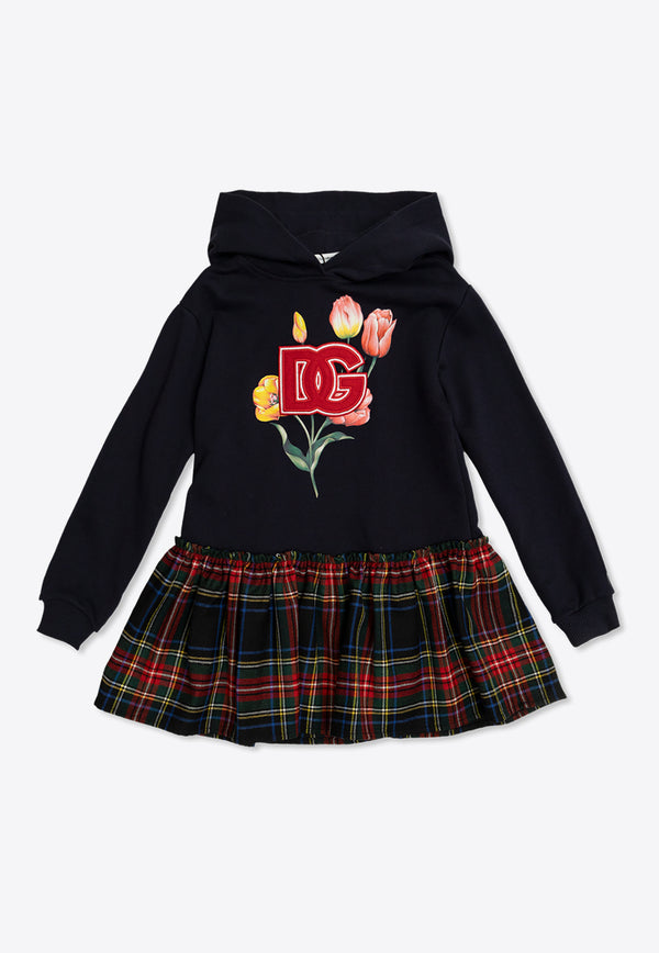 Dolce 
Gabbana Kids Girls Tulip Print Hooded Dress Blue L5JD8Y G7NMK-S9000