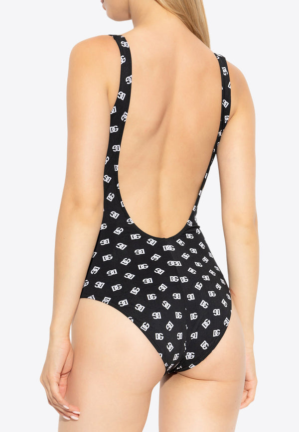 Dolce 
Gabbana DG Logo Print One-Piece Racing Swimsuit Black O9A46J ON02A-HNVAW