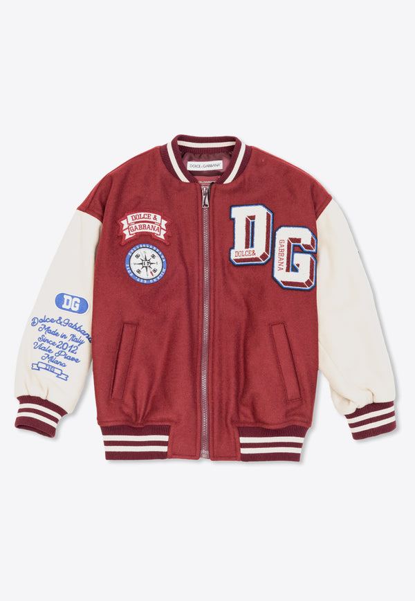 Dolce 
Gabbana Kids Boys DG Logo Patch Bomber Jacket Bordeaux L42B54 G7NOP-S9000