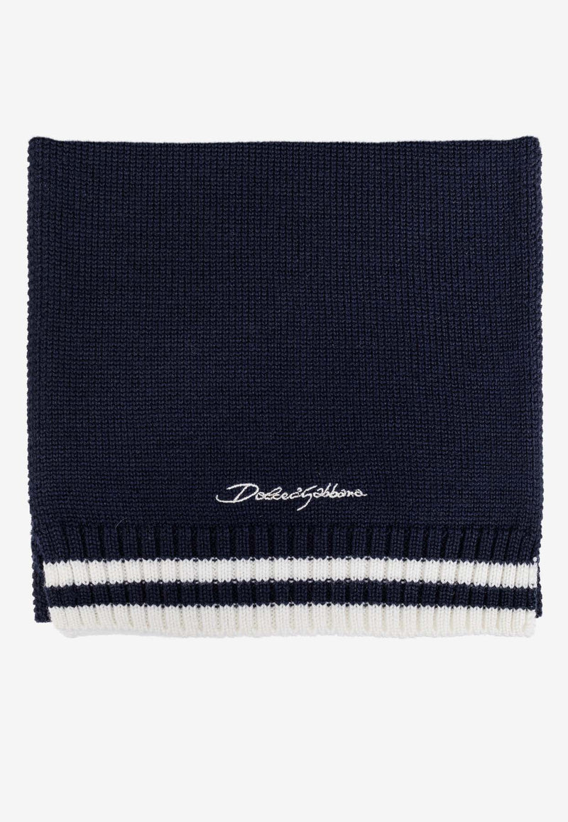 Dolce 
Gabbana Kids Boys Logo Embroidered Wool Scarf Blue LBKAD9 JCVW0-B6712