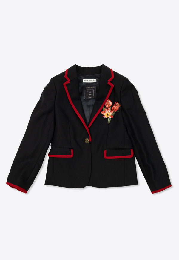 Dolce 
Gabbana Kids Girls Single-Breasted Floral Motif Blazer Blue L51J81 G7NPO-B3681