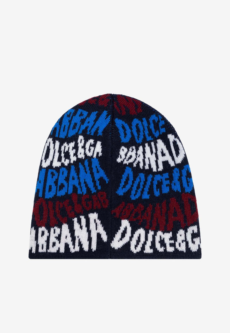 Dolce 
Gabbana Kids Boys Jacquard Wool Beanie Blue LBKH93 JCVV3-S9000