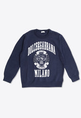 Dolce 
Gabbana Kids Boys Logo Print Crewneck Sweater Blue L4KWE2 JBCDE-B1622