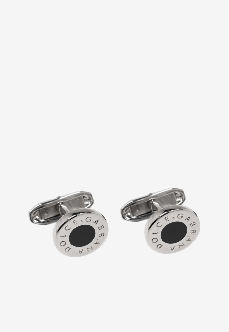 Dolce 
Gabbana Logo Engraved Round Cufflinks Silver WFQ5L2 W1111-87655