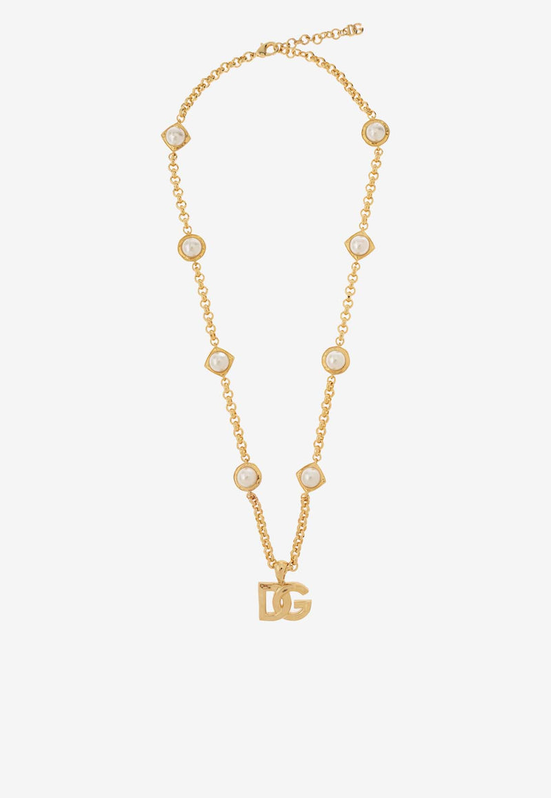 Dolce 
Gabbana DG Logo Pendant Chain Necklace Gold WNQ6L2 W1111-ZOO00