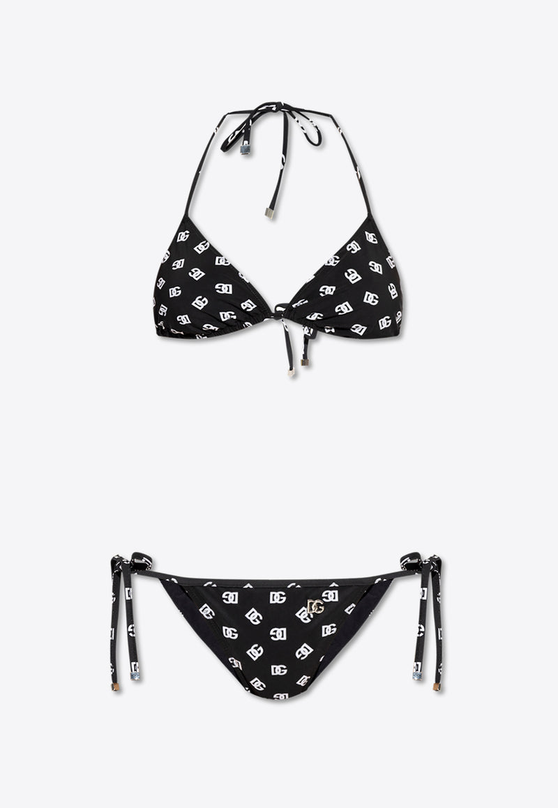 Dolce 
Gabbana DG Logo Print Halterneck Bikini Black O8A02J ON02A-HNVAW