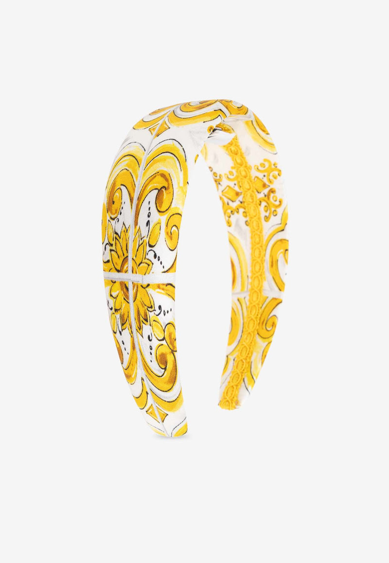 Dolce 
Gabbana Kids Girls Majolica Print Silk Headband Yellow LB3L54 HI1T5-H23TN