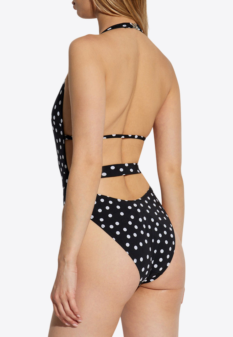 Dolce 
Gabbana Polka Dot Halterneck One-Piece Swimsuit Black O9B74J FSG8C-HNBDW