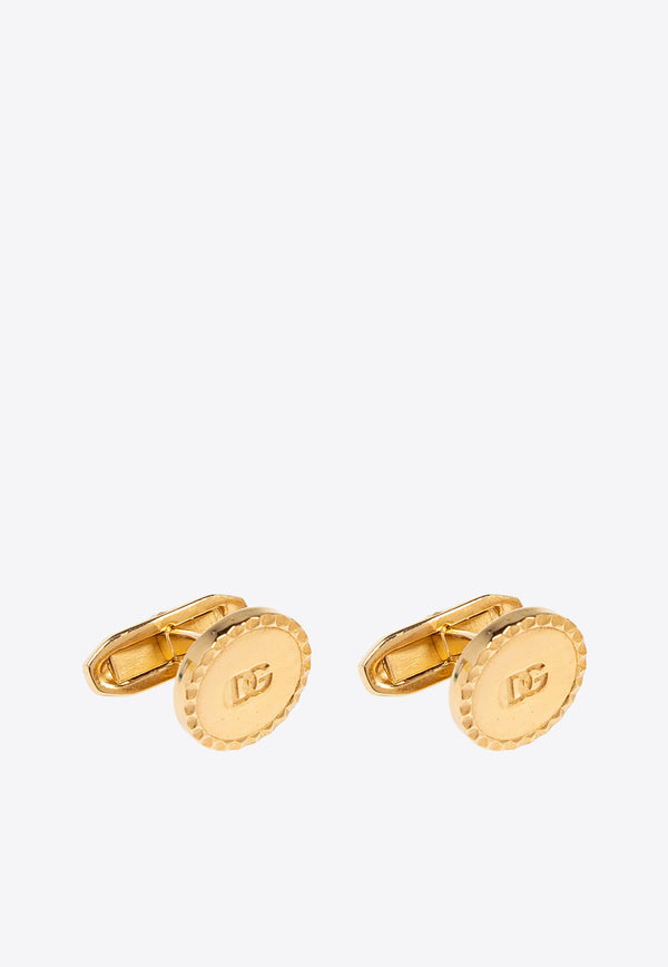 Dolce 
Gabbana DG Logo Brass Round Cufflinks Gold WFQ5L1 W1111-ZOO00