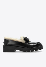 Salvatore Ferragamo Mirty Vara Bow Shearling Leather Loafers Black 01J176 MIRTY FUR 777542-NERO