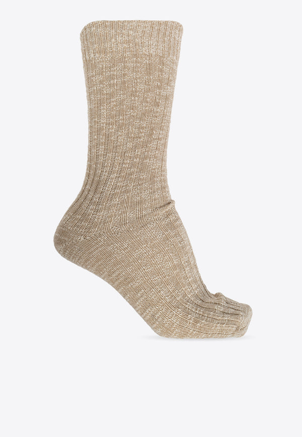 Birkenstock Rib Knit Slub Socks Beige 1008061 0-BEIGE WHITE