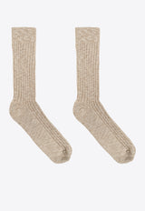 Birkenstock Rib Knit Slub Socks Beige 1008061 0-BEIGE WHITE