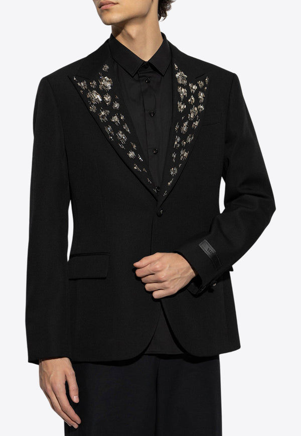 Versace Embellished Single-Breasted Wool Blazer Black 1017383 1A12339-1B000