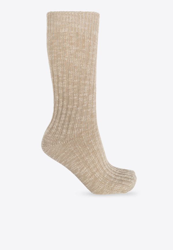 Birkenstock Rib Knit Slub Socks Beige 1008033 0-BEIGE WHITE