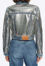 Versace Metal Mesh Distressed Denim Jacket Blue 1017360 1A12296-1D800