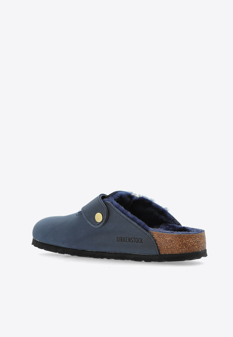 Birkenstock Boston Big Buckle Shearling Mules Midnight Blue 1028014 0-MIDNIGHT