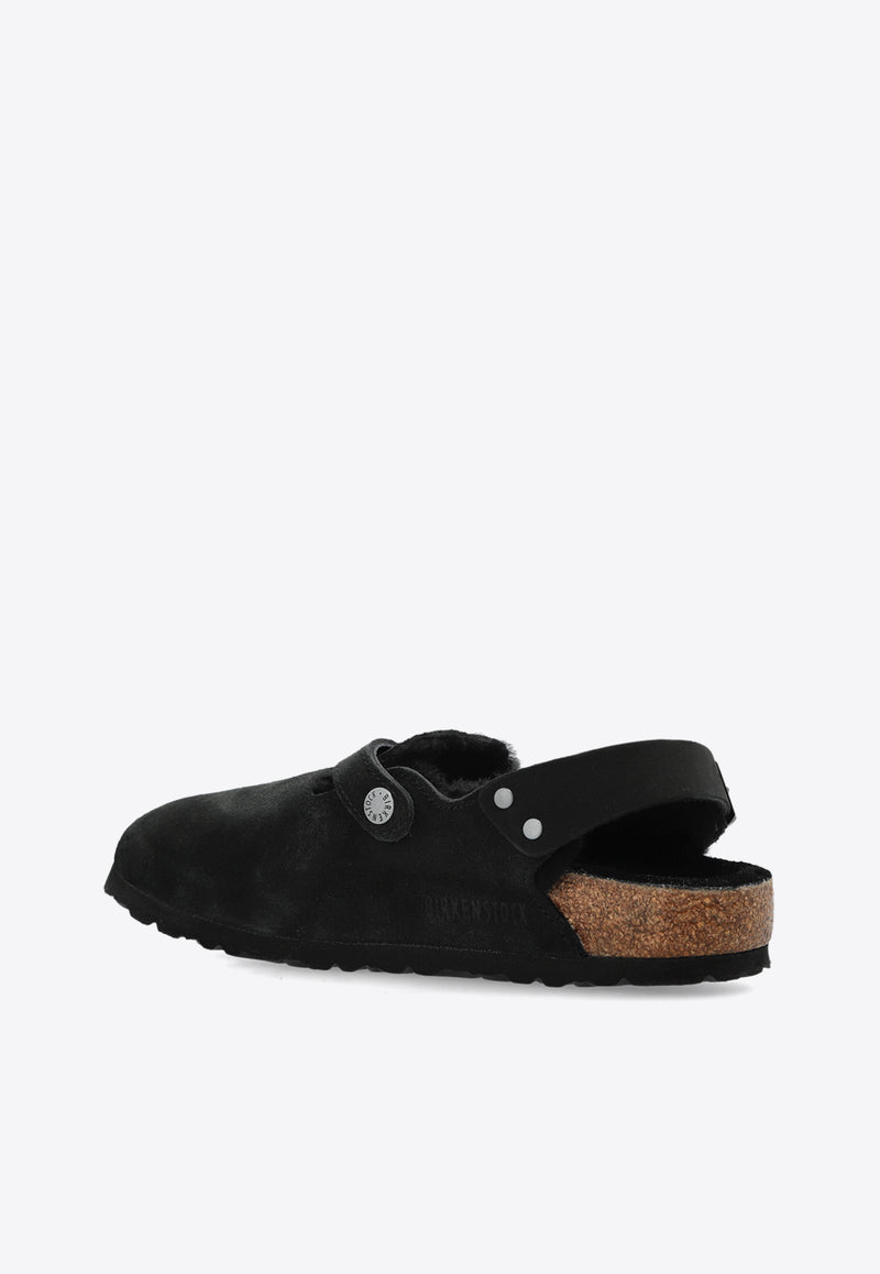 Birkenstock Tokio Shearling Buckled Suede Clogs Black 1028328 0-BLACK