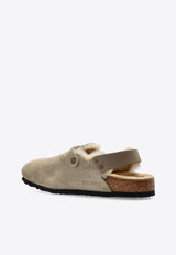 Birkenstock Tokio Shearling Buckled Suede Clogs Taupe 1028327 0-TAUPE