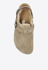 Birkenstock Tokio Shearling Buckled Suede Clogs Taupe 1028349 0-TAUPE