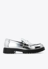 Tory Burch Logo Plaque Metallic Classic Lug Loafers Silver 159319 0-020