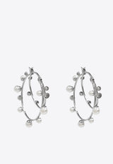 Tory Burch Pearl Double Hoop Earrings Silver 161052 0-056