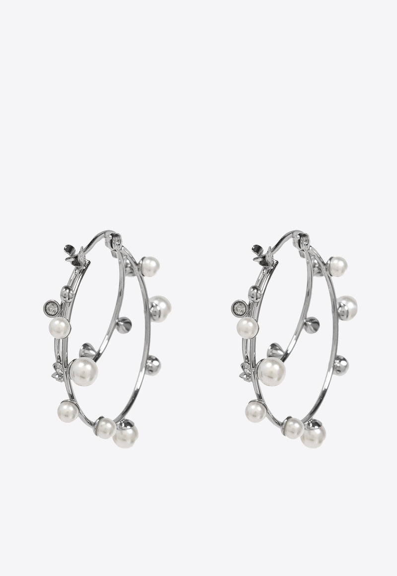 Tory Burch Pearl Double Hoop Earrings Silver 161052 0-056