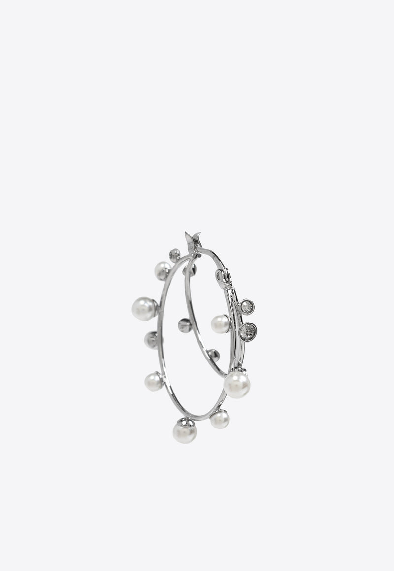 Tory Burch Pearl Double Hoop Earrings Silver 161052 0-056