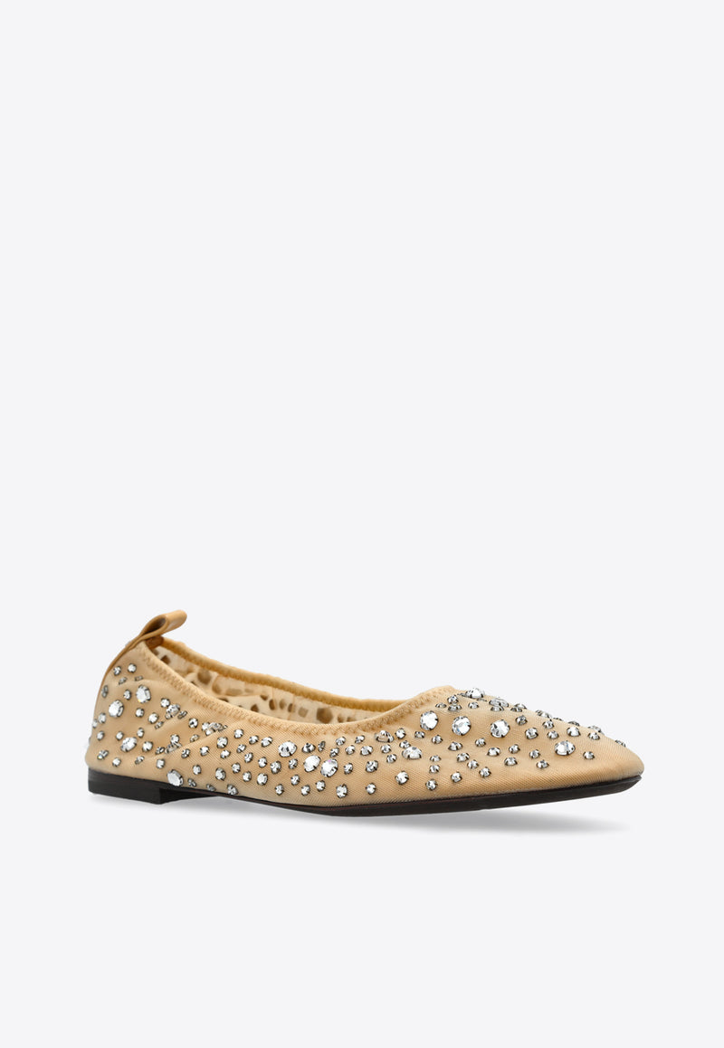 Tory Burch Crystal Embellished Ballet Flats Beige 162066 0-960