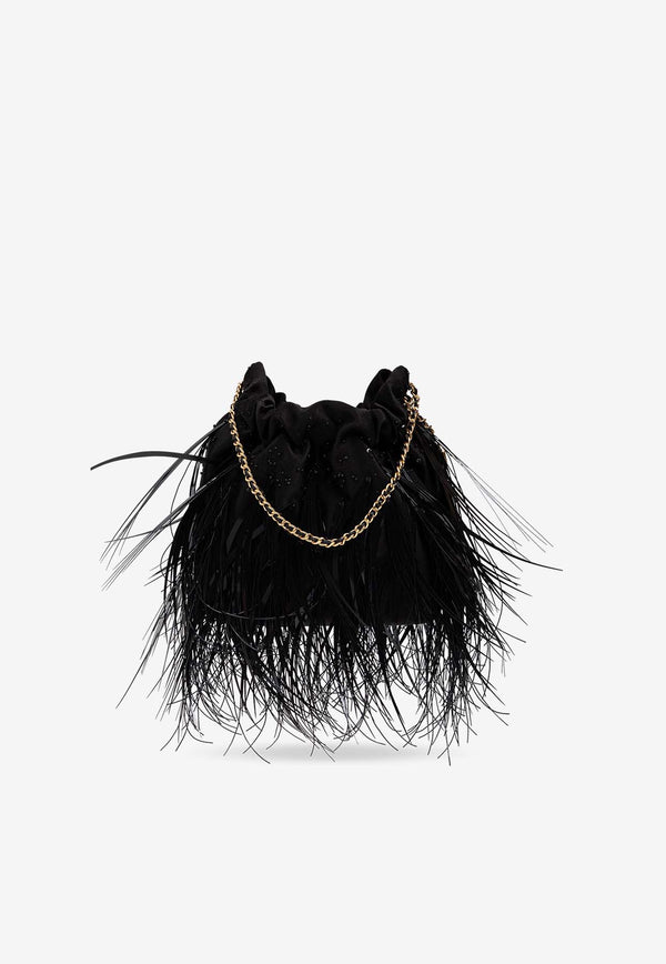 Tory Burch Mini Fleming Feathered Hobo Bag Black 161886 0-001