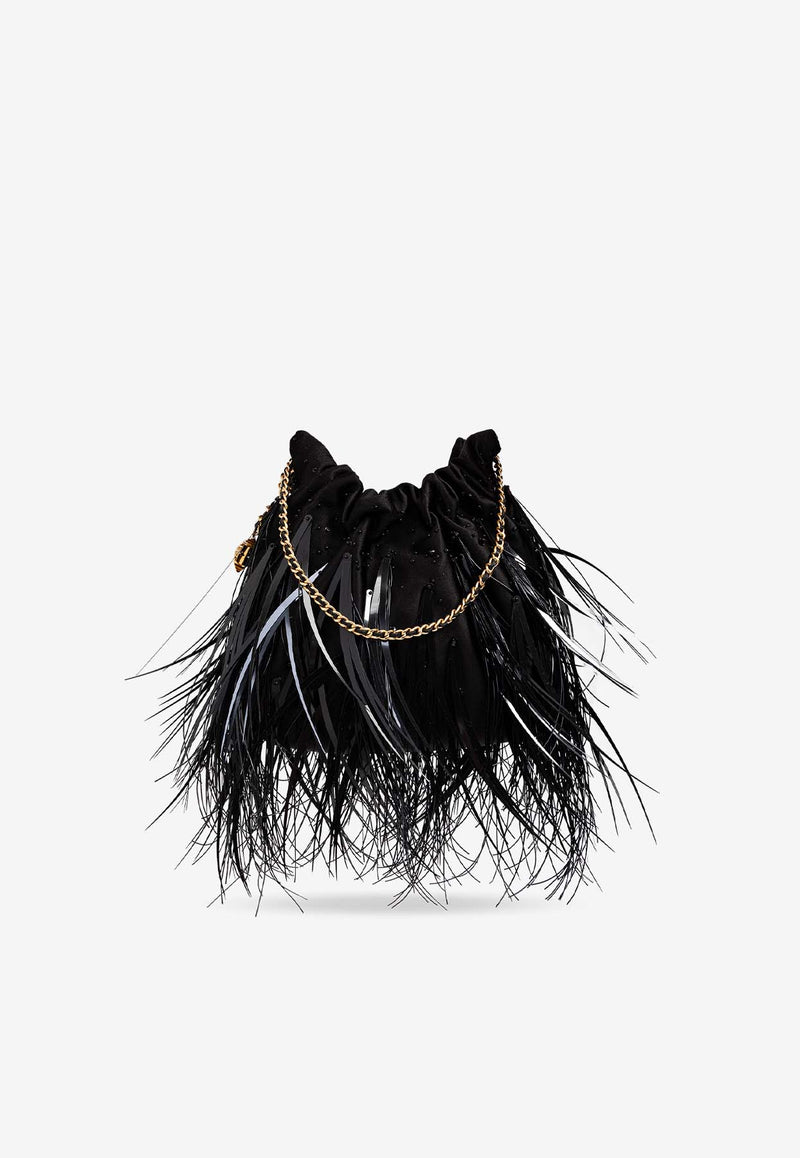 Tory Burch Mini Fleming Feathered Hobo Bag Black 161886 0-001