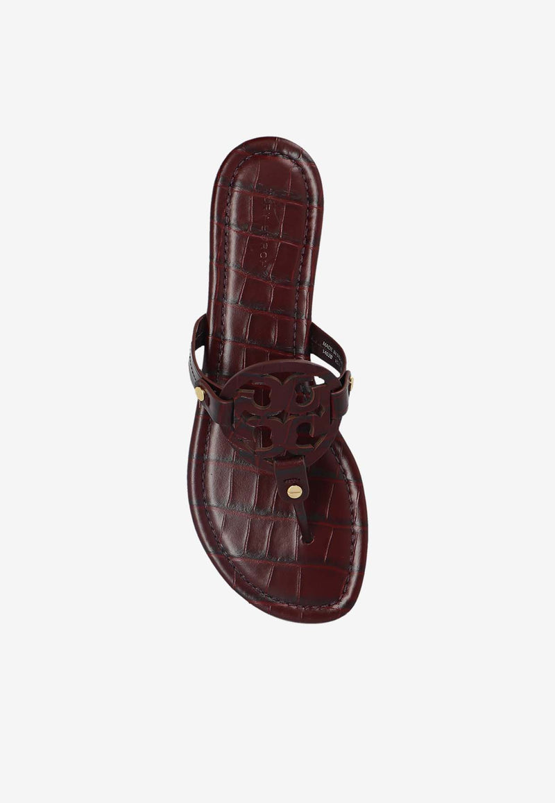 Tory Burch Miller Croc-Embossed Leather T-strap Sandals Bordeaux 162300 0-500