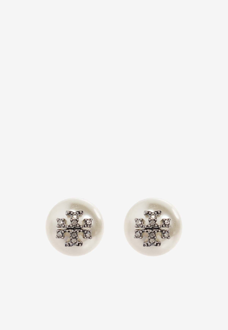 Tory Burch Kira Crystal-Logo Pearl Earrings White 163698 0-056