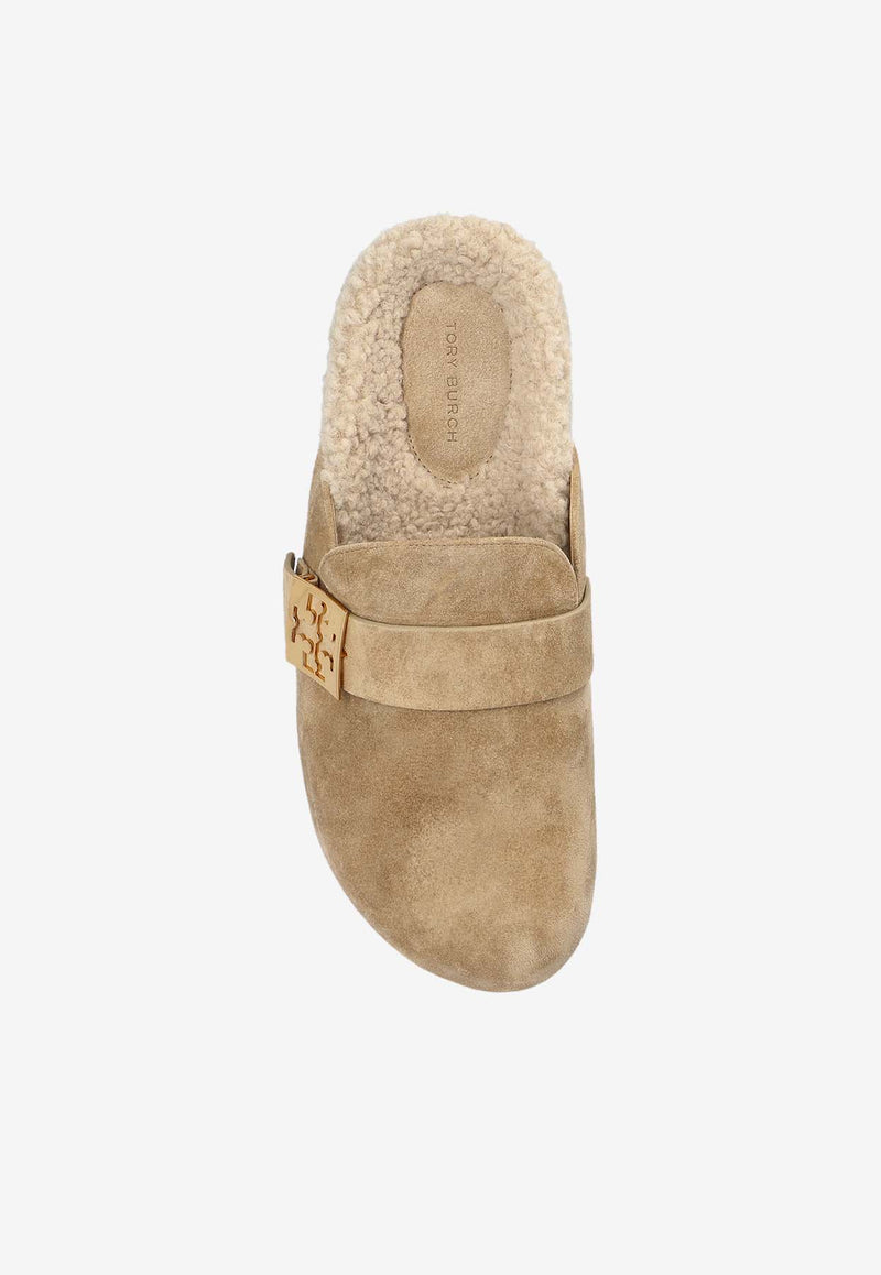 Tory Burch Mellow Logo Shearling Flat Mules Beige 163612 0-250